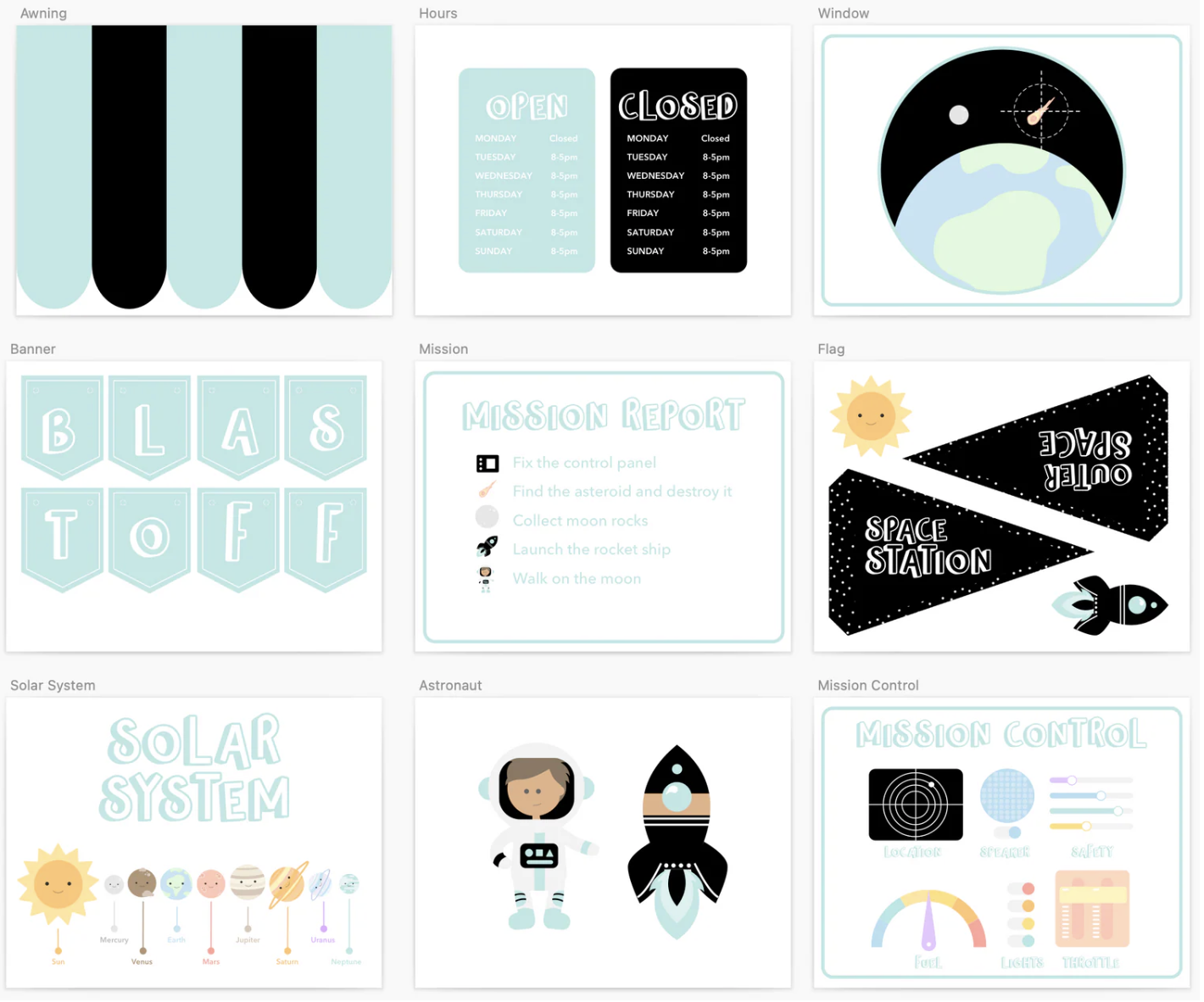 Printable space themed decor for the flisat sensory play table