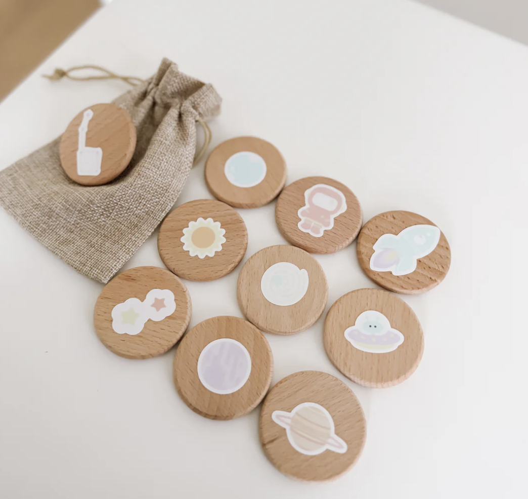 Wooden play rounds space themed for kids sensory play