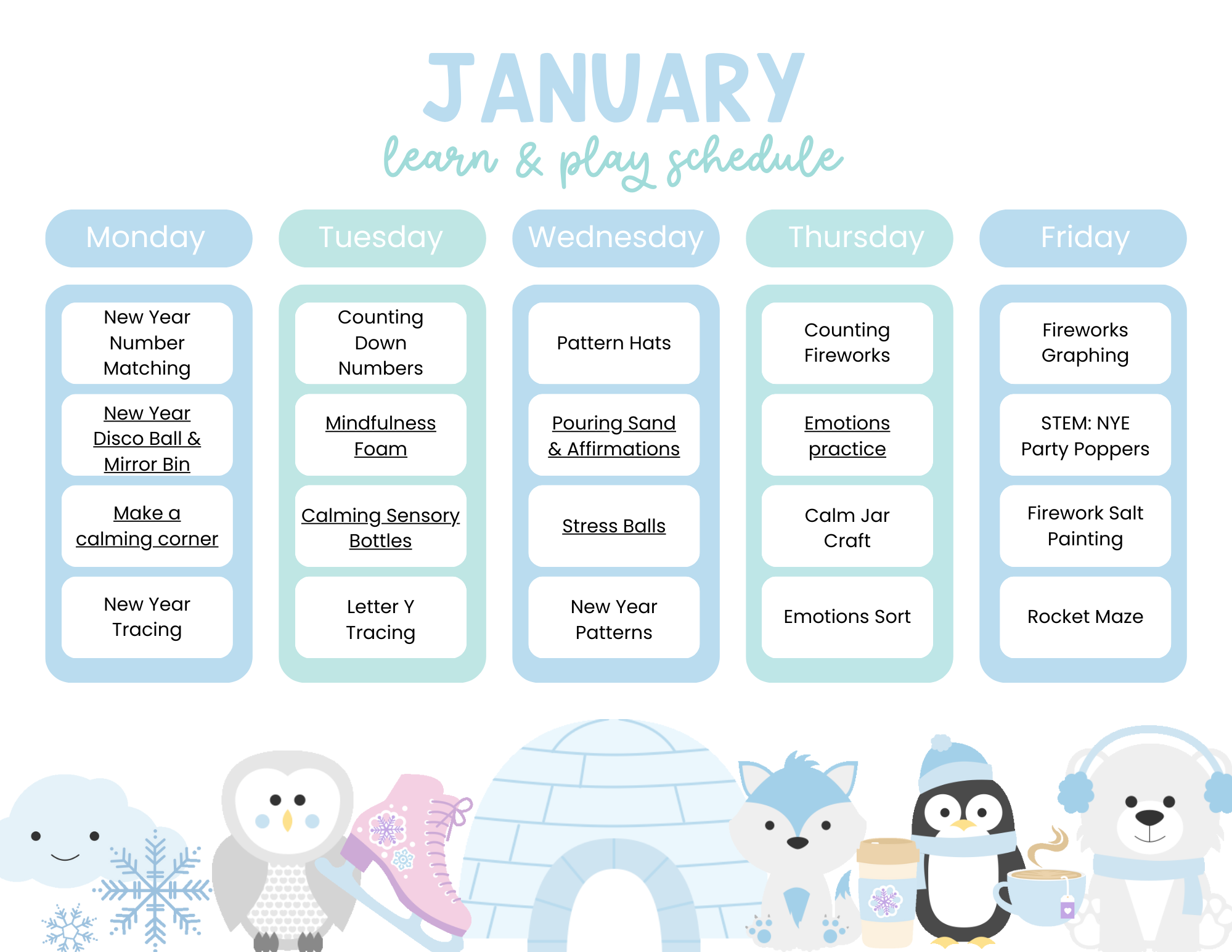Week one of the Playschool Planner