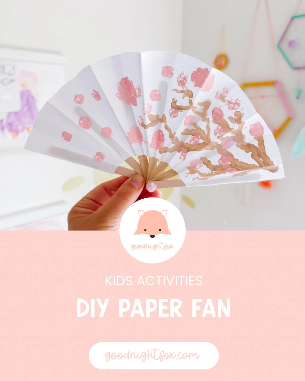 DIY Paper Fan Craft for Kids: Cherry Blossom Hand Fan