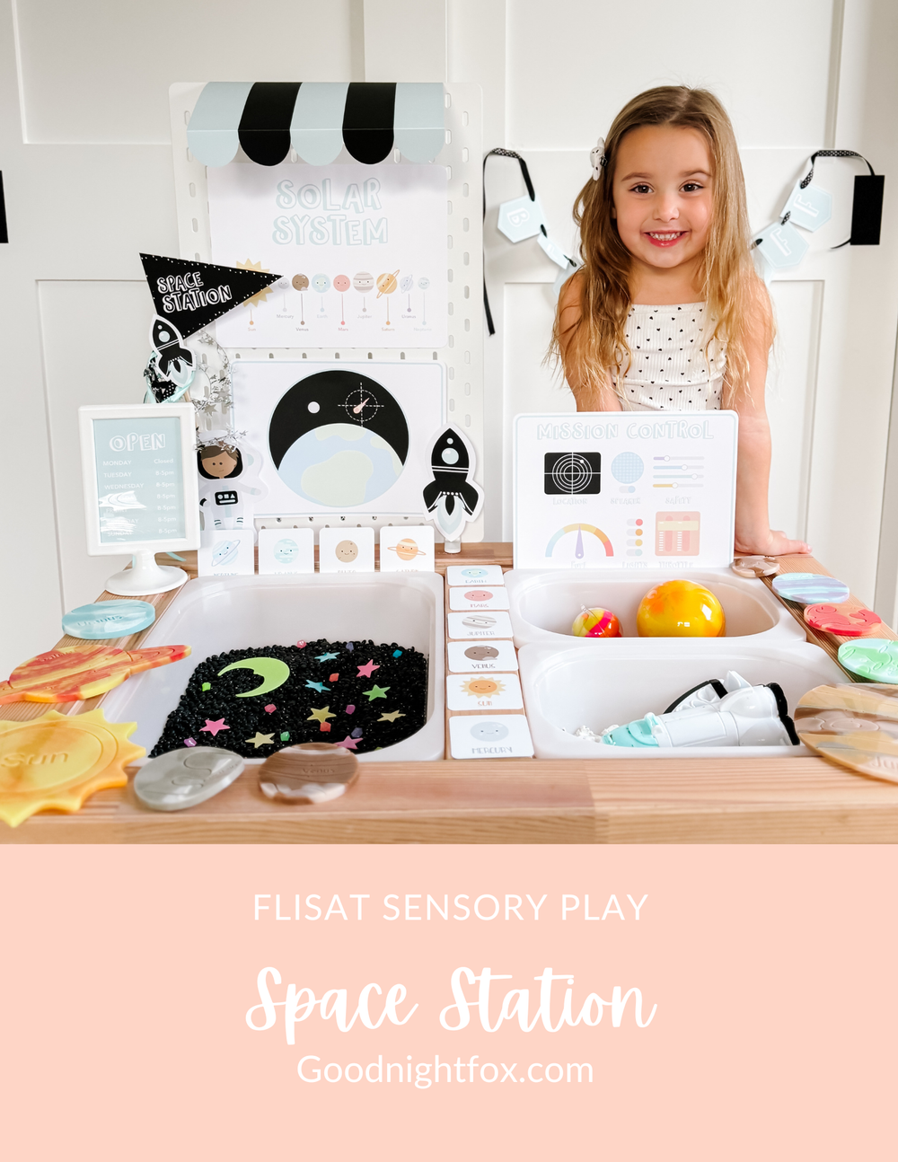 Space station sensory play setup from GoodnightFox