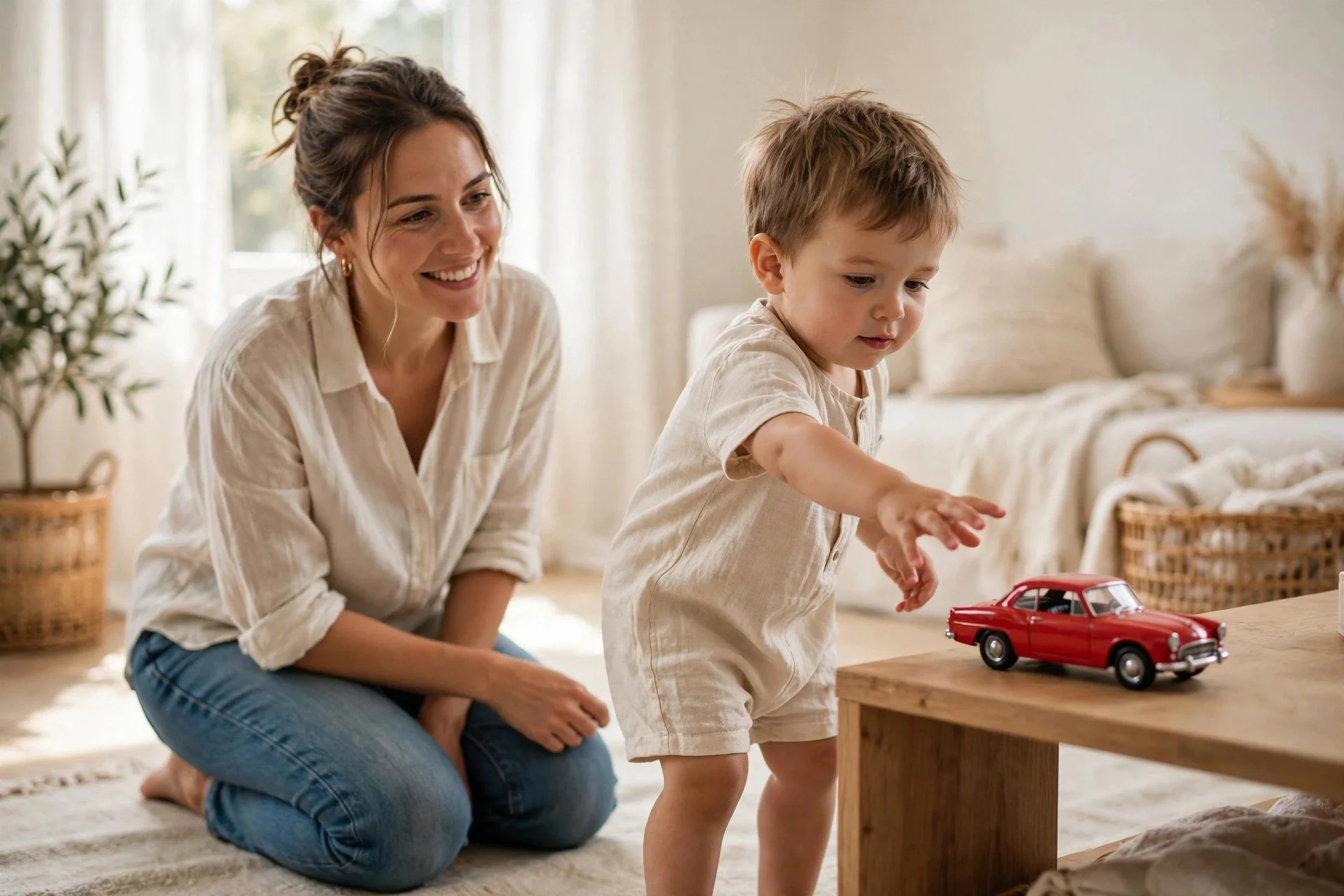Communication temptation with toy car in sight to prompt toddler speech — toddler speech delay activities
