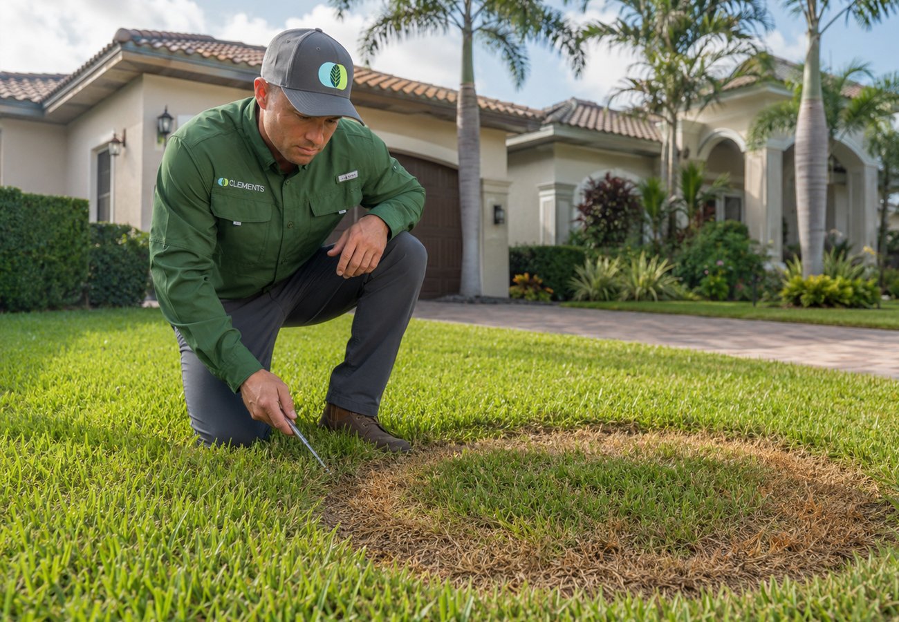 clements-tech-inspecting-lawn-damage-by-fungus.jpg