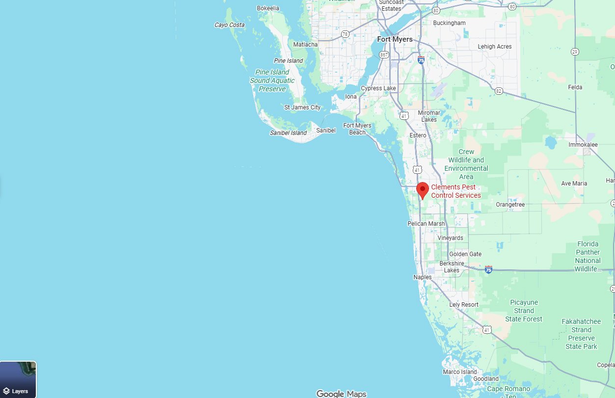 Map showing Clements Pest Control service area in Naples, FL