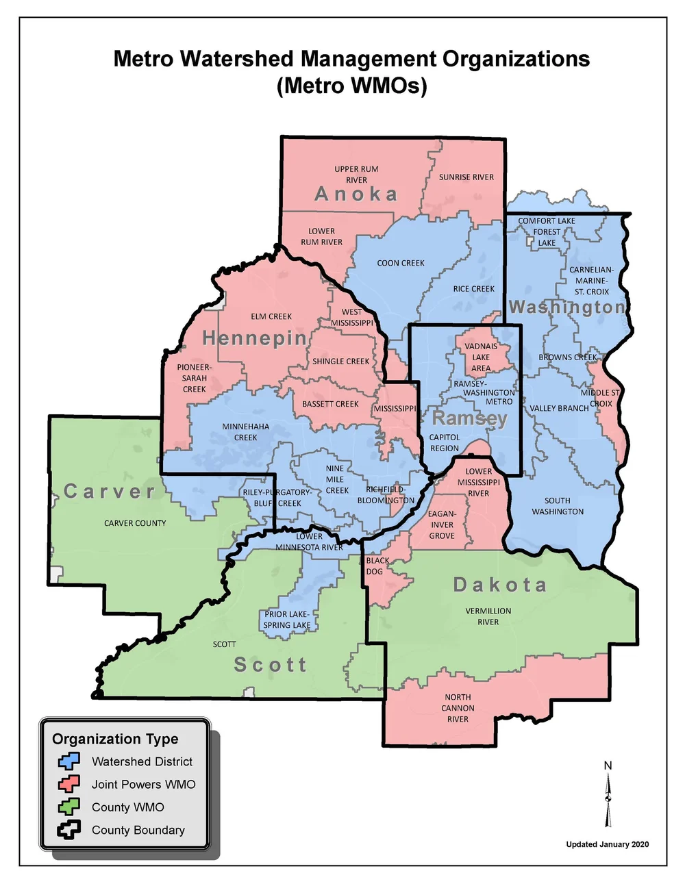 Map Of Metro Area Mn Metro Watershed Management Organizations Map — Minnesota Association Of  Watershed Districts