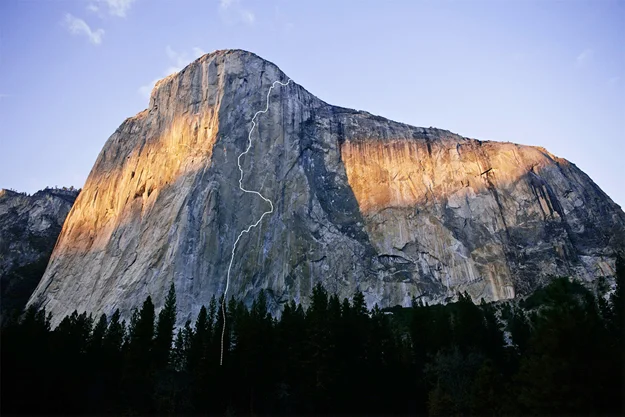 Google Earth imagery showing the route that Tommy Caldwell and Kevin Jorgeson climbed up El Capitan.