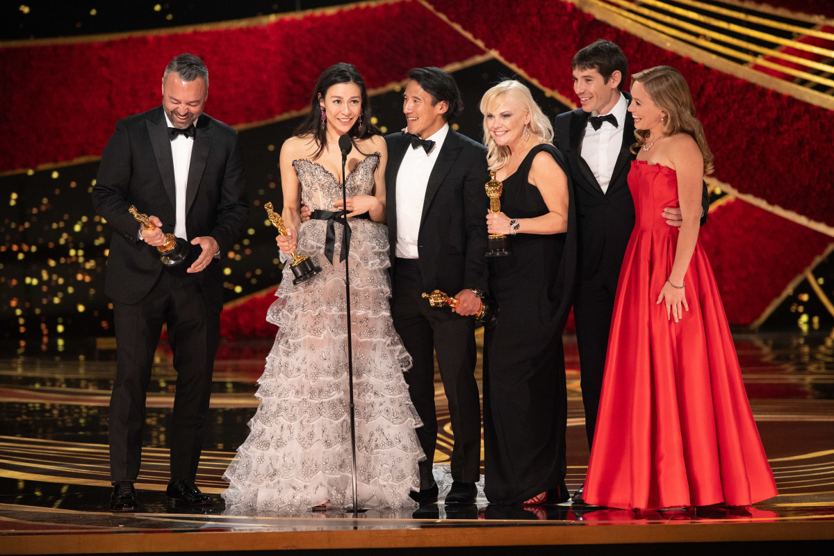 Winning an Oscar Members of the Free Solo team accepting the Academy Award for Best Documentary of 2019