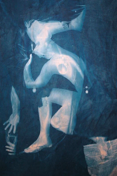 Summertime Blues #3 Cyanotype on canvas 125 x 186.5 x 4 cms