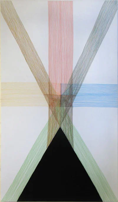 Four Vector Space Interaction Drawing 3: Space Under Spread Legs Marker pen on gesso on MDF board 74 x 57 inches