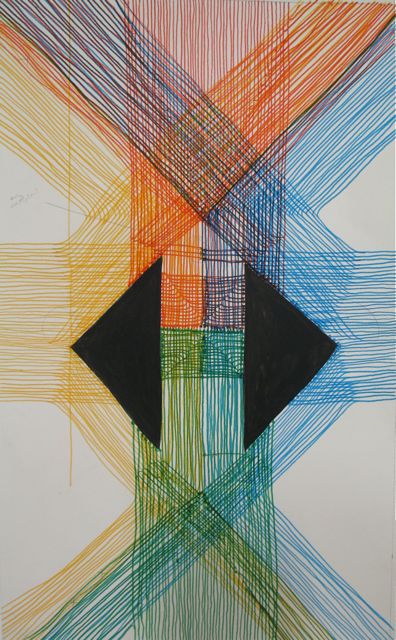 Four Vector Space Interaction Drawing 4: Spaces Between Torso and Both Arms with Hands on Hips (Study) Pen on paper 21 x 25 inches