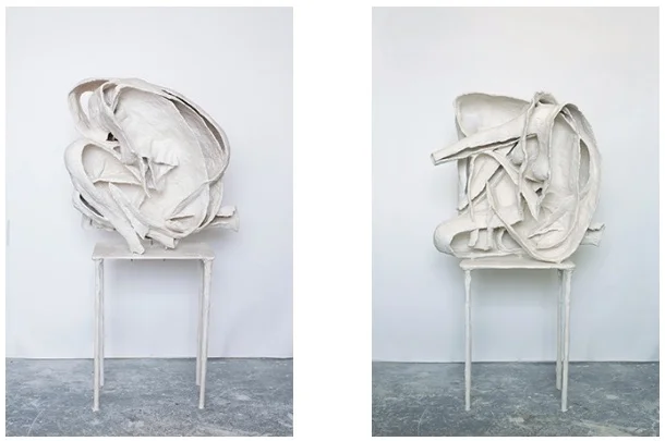 Curl 1 , & Curl 2 , 2013 Plaster, fabric, glass fiber, steel 27 3/5 × 19 7/10 × 23 3/5 inches