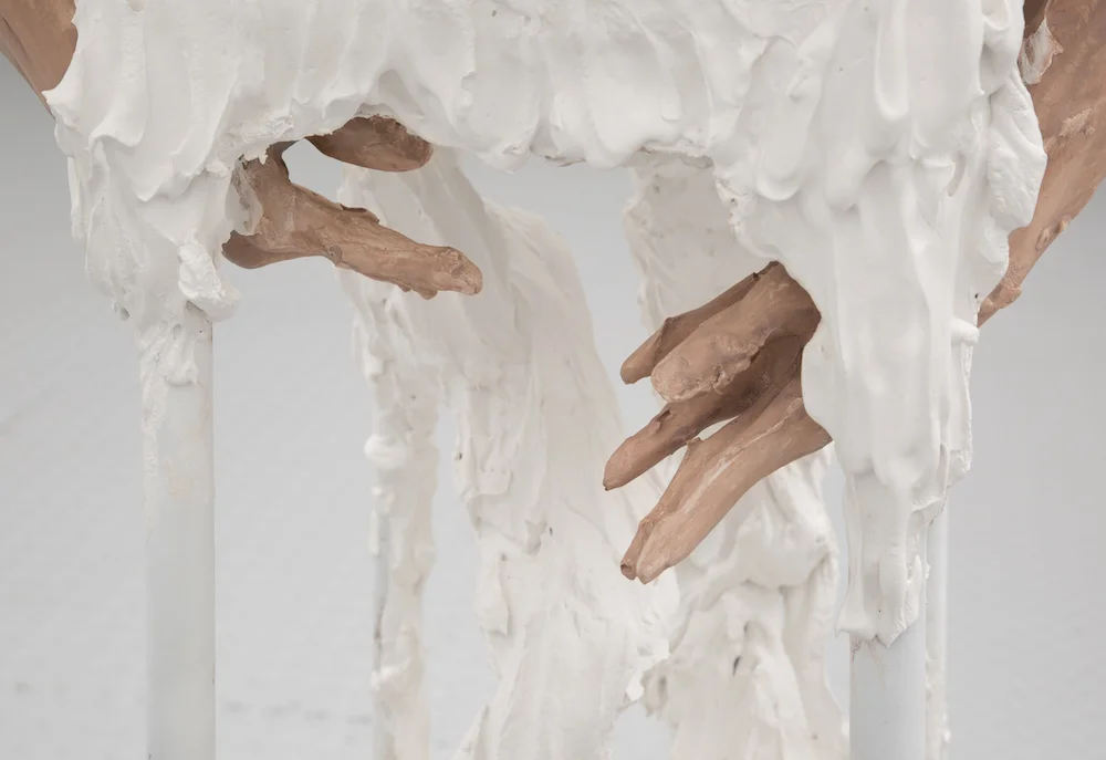 Urn 1, detail, hydrocal, FGR-95, plaster, glass fiber, steel, burlap, clay, pigment, 2018