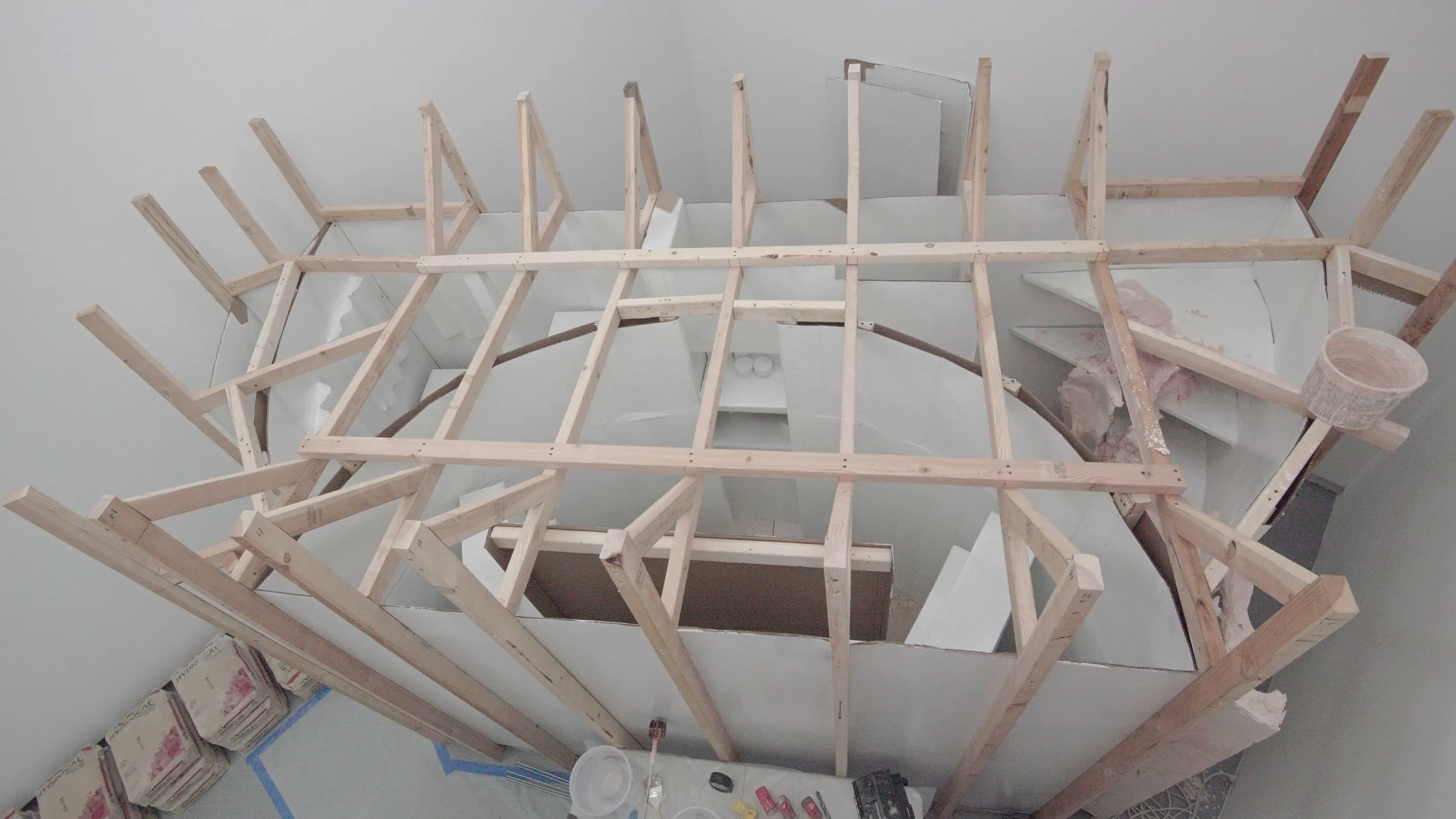 Shee, 2018 (work in progress) wood, cardboard, enamel paint, plastic, plaster