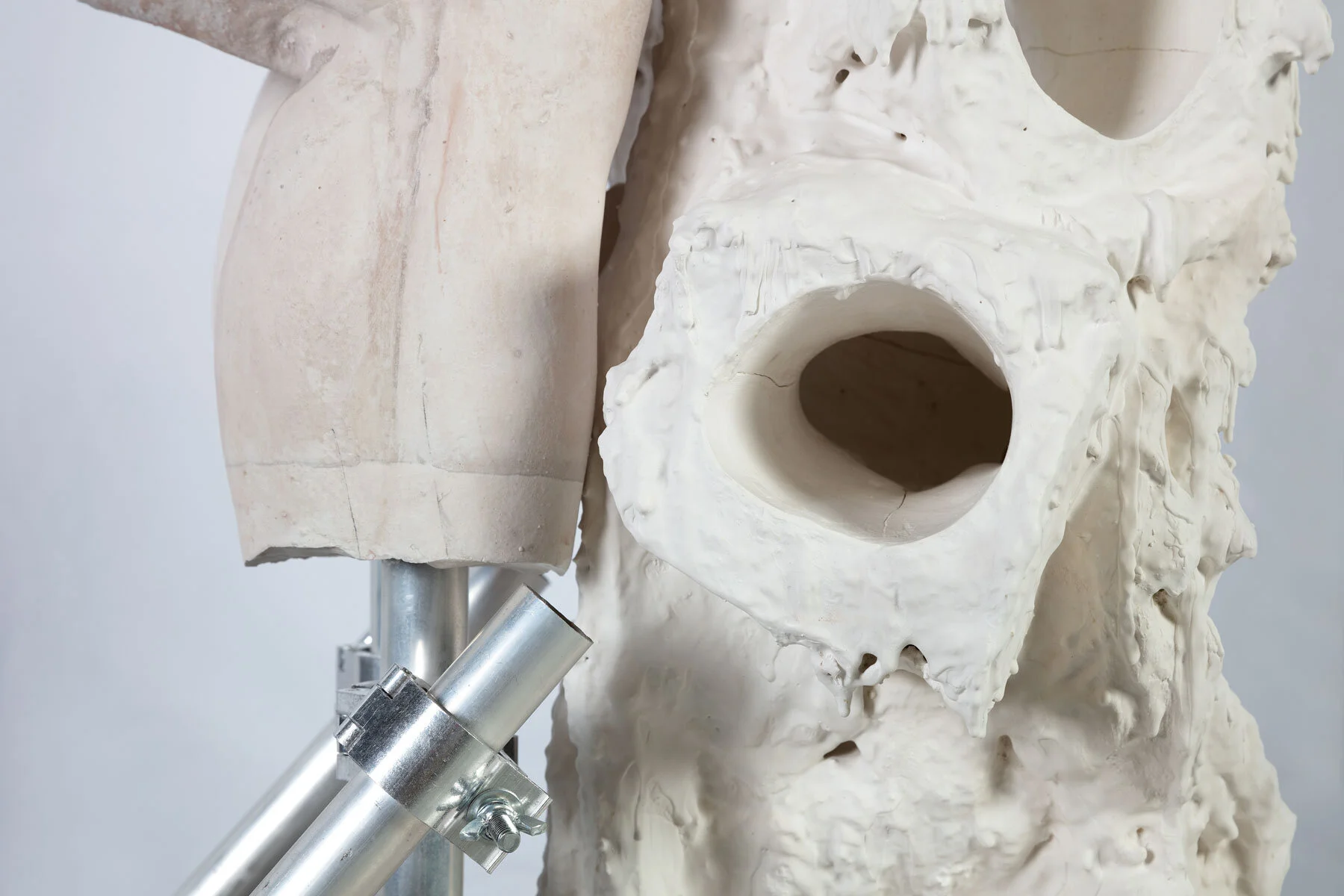 Contraction 3 (detail) Dental plaster, steel, aluminium, acrylic, burlap, wax 160 x 80 x 50 cm 2019