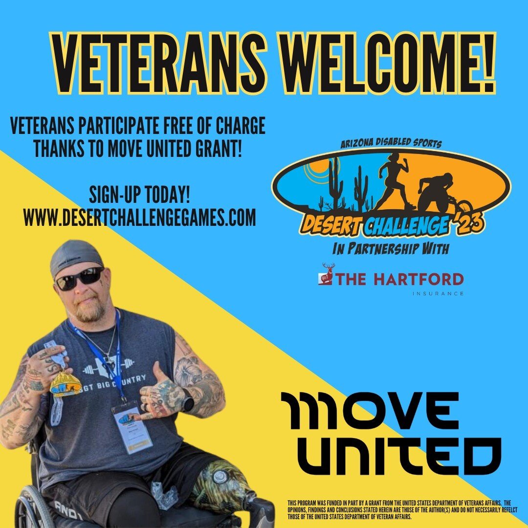 Veterans, are you registered for the Desert Challenge Games In Partnership With The Hartford? We hope you'll join us for this year's event May 23-28 in Mesa. Register today at www.desertchallengegames.com

#MoveUnited #Sports4Vets @moveunitedsport @s