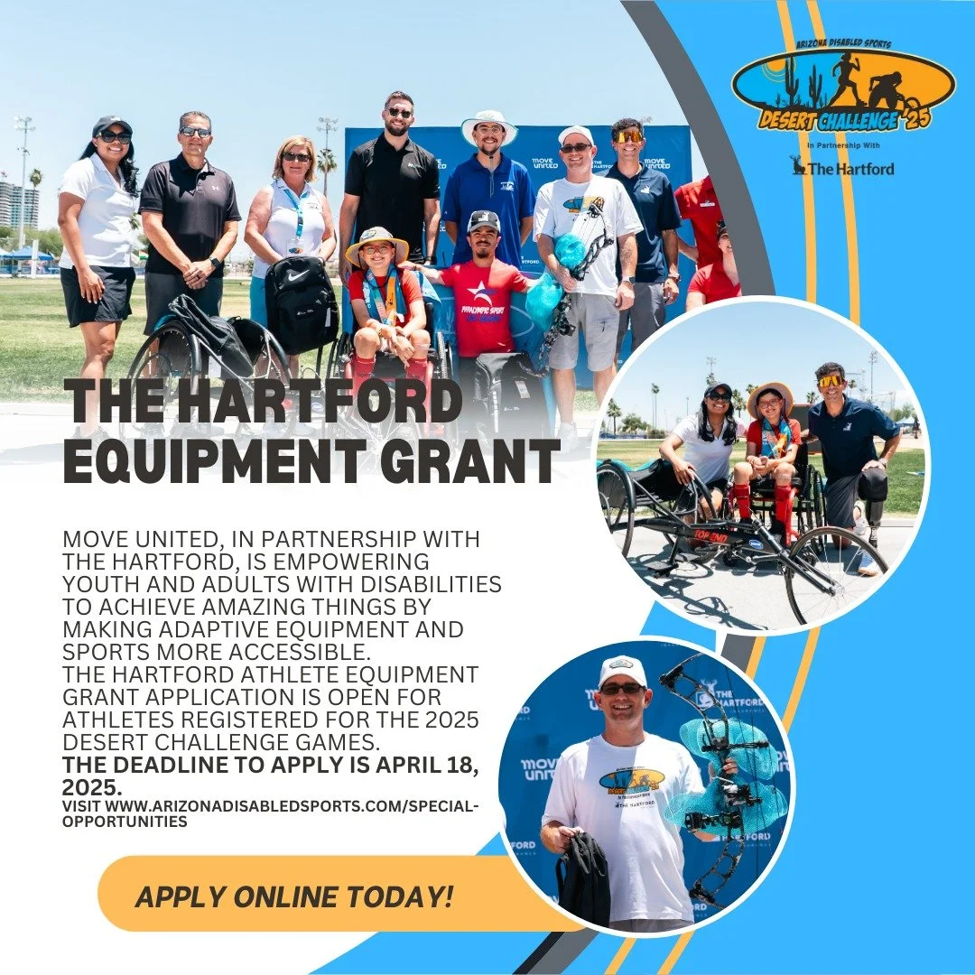 Desert Challenge Games in partnership with The Hartford are just two months away! Now is the time to apply for one of the amazing opportunities from The Hartford! Know a deserving athlete? Nominate them for an equipment grant! See the link in our bio