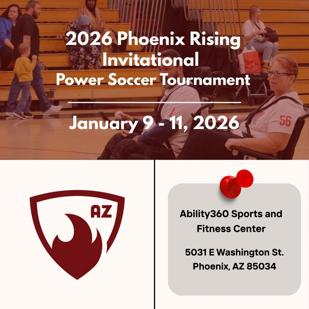 Come support your Az Heat Power Soccer team as they compete in the 2026 Phoenix Rising Invitational at Ability360 Sports and Fitness Center. Games begin Friday and will go through Sunday. Wear your favorite AzDS attire and cheer loud! #AdaptiveSports