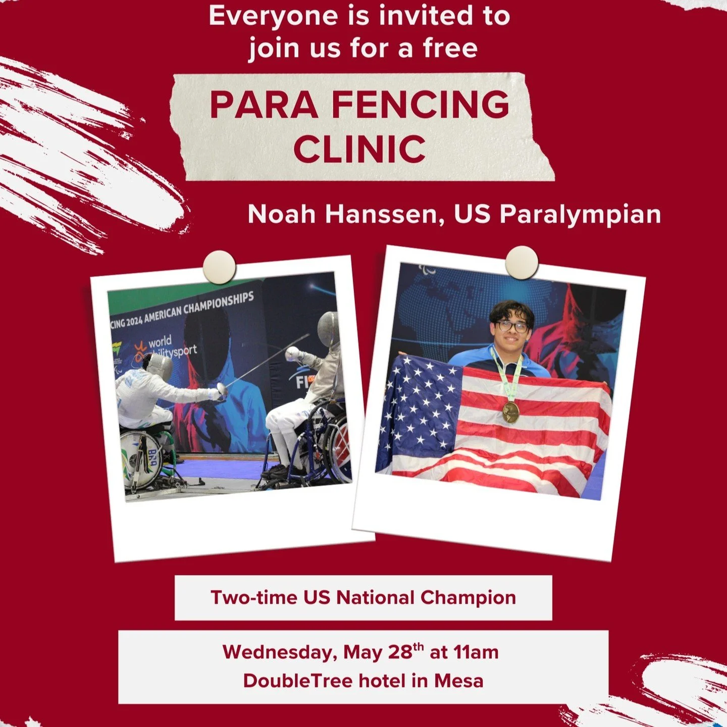 Everyone is invited to see Noah Hanssen, accomplished Olympic Fencer on Wednesday, May 28th! This University of Maryland student has also participated in sled hockey and wheelchair basketball. Don't miss this demo! @ability360 @highcountry_adaptive @