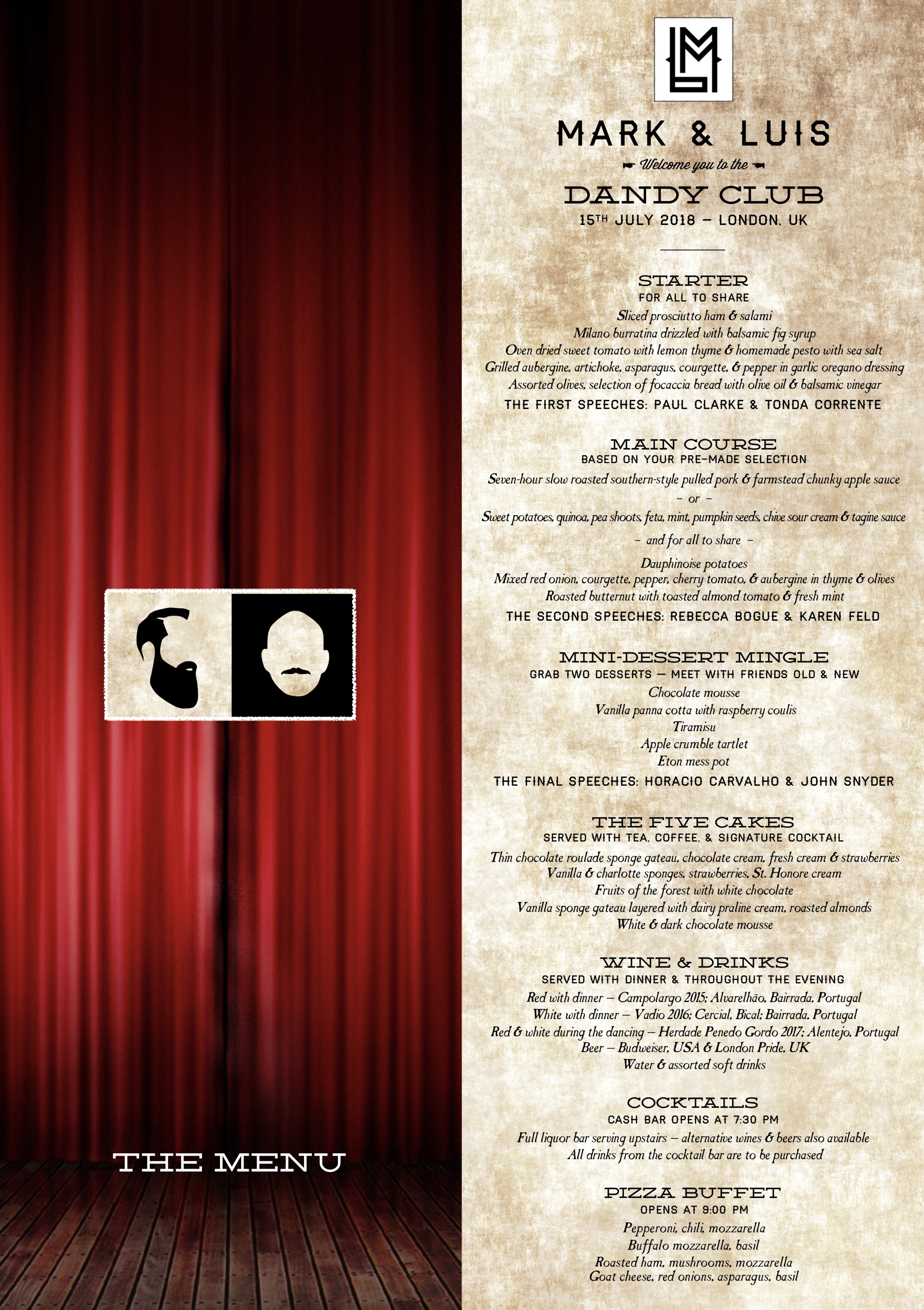 The menu from Act II: The Banquet.
