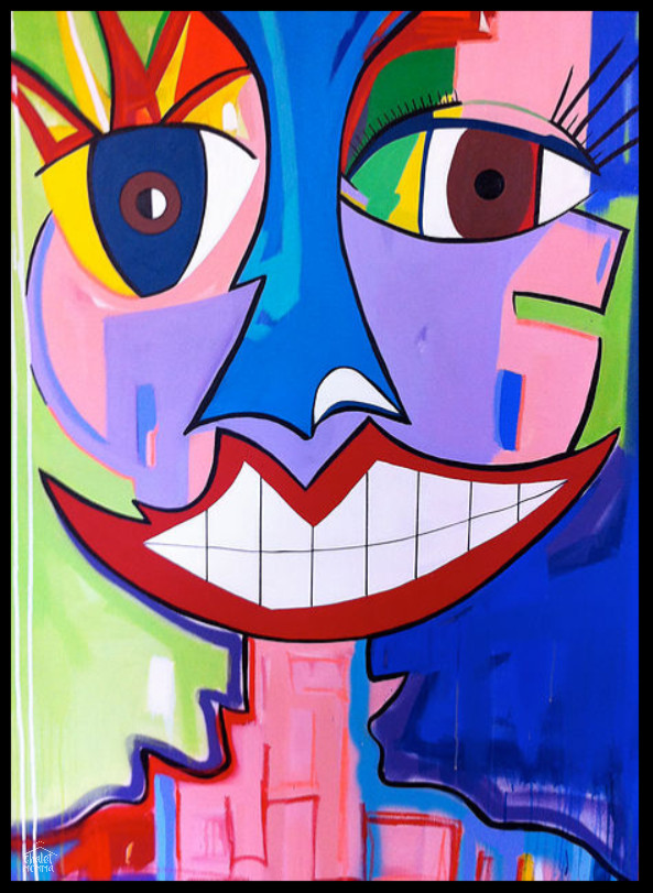 Hello There --acrylic spray paint and oil stick on canvas