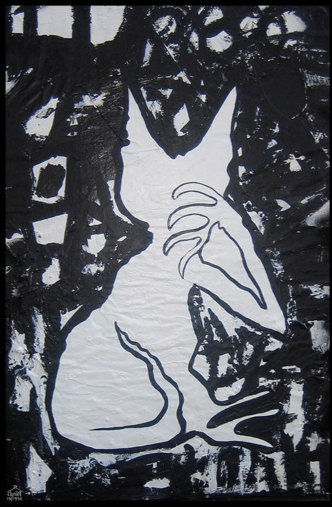 The Hunter - acrylic paint and paper on wood panel
