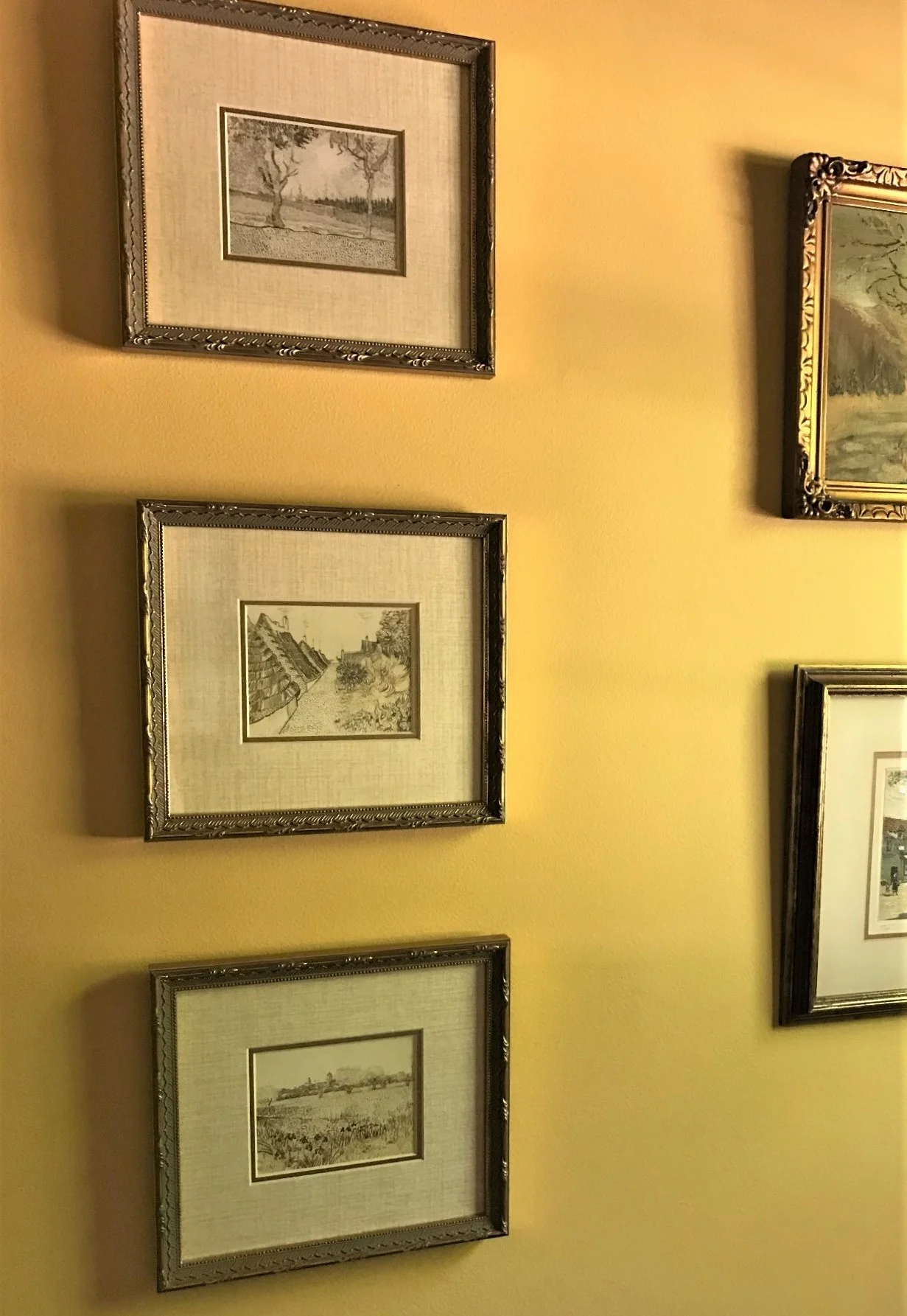 Three Ink over Graphite works that hang in my sisters powder room.
