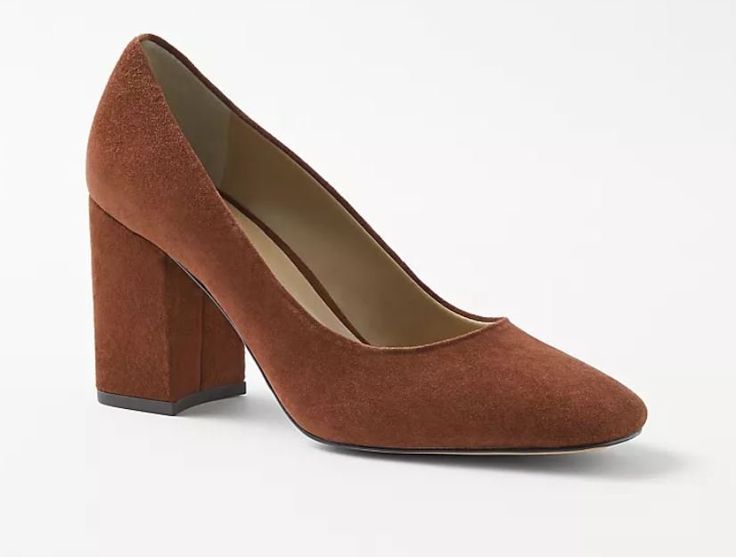 Pure Chocolate Block Heel Suede Pump.JPG