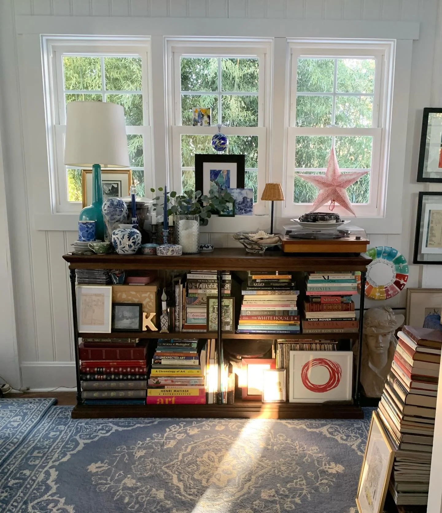 Happy Saturday friends for this months Group Share I&rsquo;m sharing my chockoblockfull console table on the sunporch. Nothing better right now during this very frigid weather than seeing sunshine bouncing off the floor and finding its way to the bac
