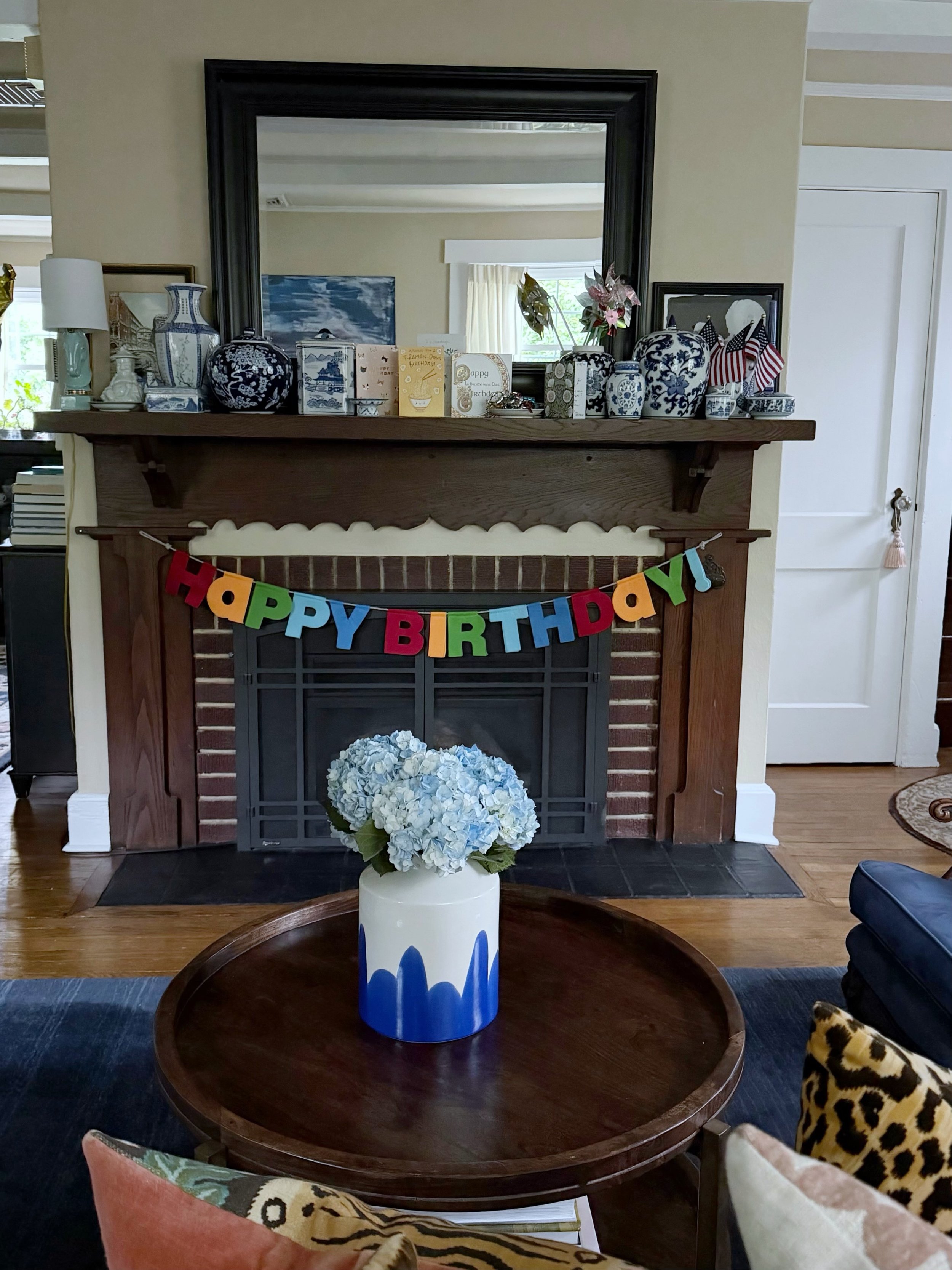 Happy Saturday for this month&rsquo;s Group Share I&rsquo;m sharing some views of our mantel decked out for my son&rsquo;s birthday which was last week and my own which is tomorrow! 🥳🎂💐&hearts;️🥂
&bull;
Once a month I invite friends to share how 
