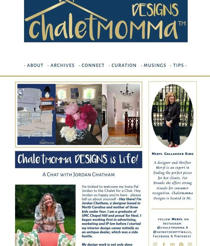 Friends! This months feature is Interior Designer and all around fabulous momma Jordan Chatham! @chathamcollection has an extraordinary eye for beautiful details! I know you&rsquo;ll be thrilled to meet Jordan and learn more about her! Please click t