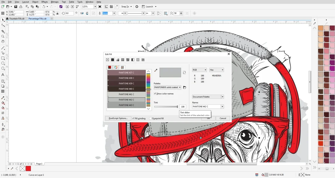 In CorelDRAW you can change the tint of a spot color using the edit fill tool.