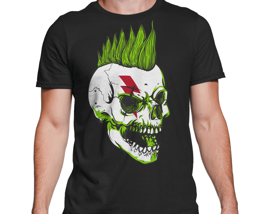 Pictured: Five color design, Glow, White, Red, Green, and Black fully backing up the design. Glow is placed over White and Green, not Red or Black.