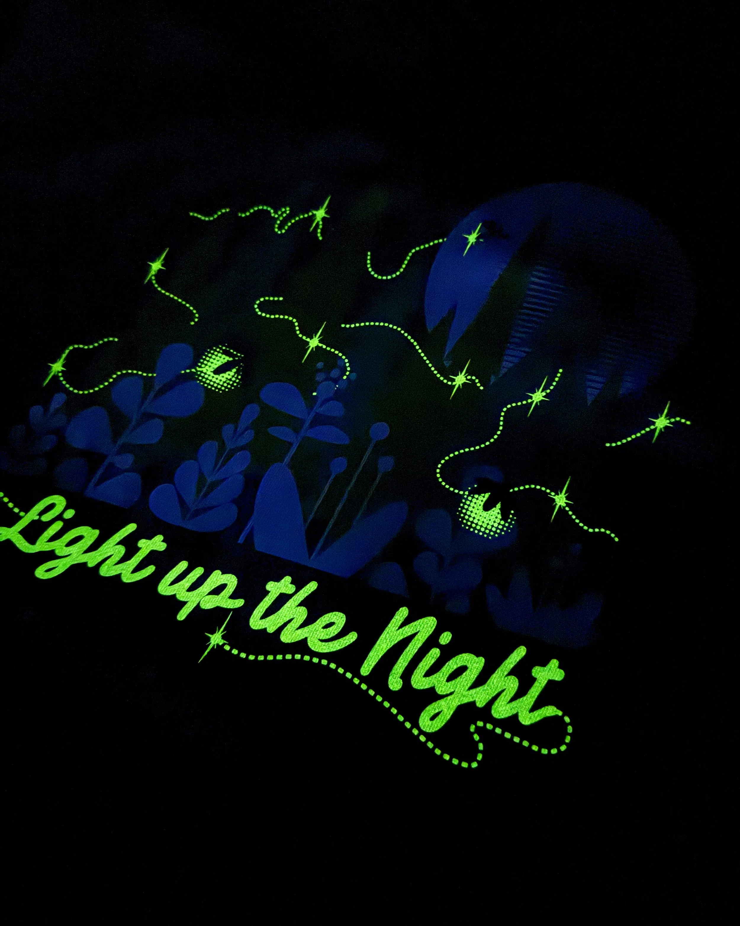 Luminous Glow in the Dark heat transfer on the Lane Seven LS16001GD Urban Hoodie Garment Dyed, showcasing a “light up the night” outdoor-inspired graphic on a garment-dyed hoodie.