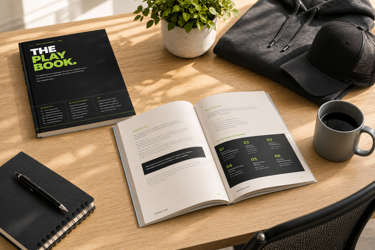 An apparel decorator working through the 2026 Team Shop Reboot Playbook worksheets, using the included tools and templates to build stronger school and athletic apparel programs.