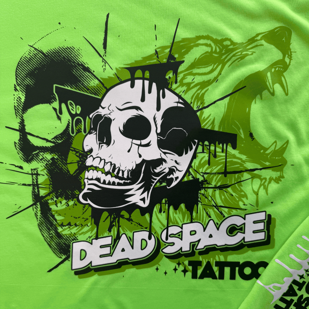 Close-up of four-color Howard Multi-Purpose transfer with Specialty Finish Glow in the Dark, showing design in light and glowing in the dark