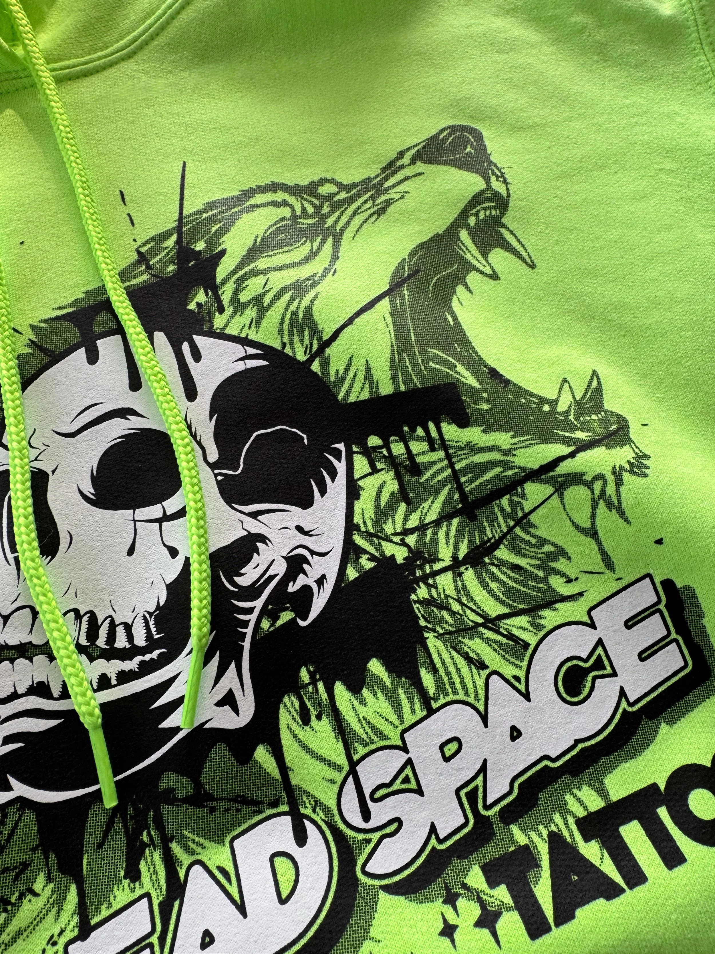 Close-up of two-color Howard Multi-Purpose transfer with halftones showing depth, contrast, and fine detail on hoodie