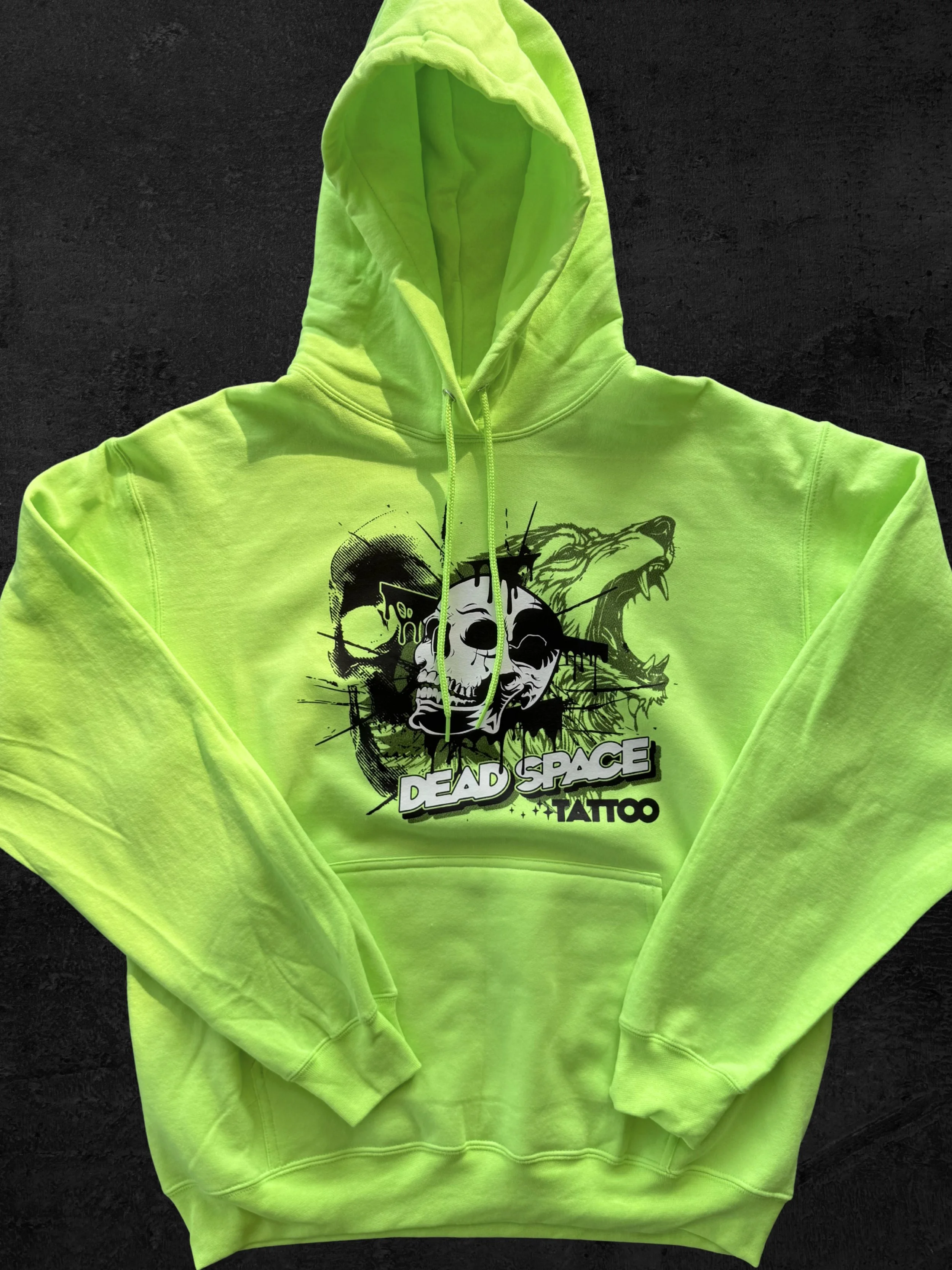 Two-color custom logo with halftone shading printed using Howard Multi-Purpose transfer on hoodie