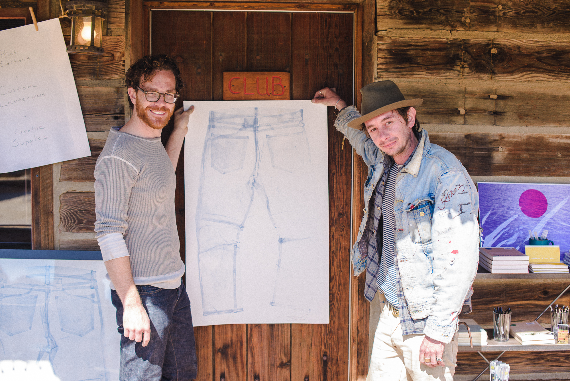 James Tucker from the Aesthetic Union and Smith Blake Darby collaborating on a raw denim print made with a Heidelberger Druckmaschinen printing press.