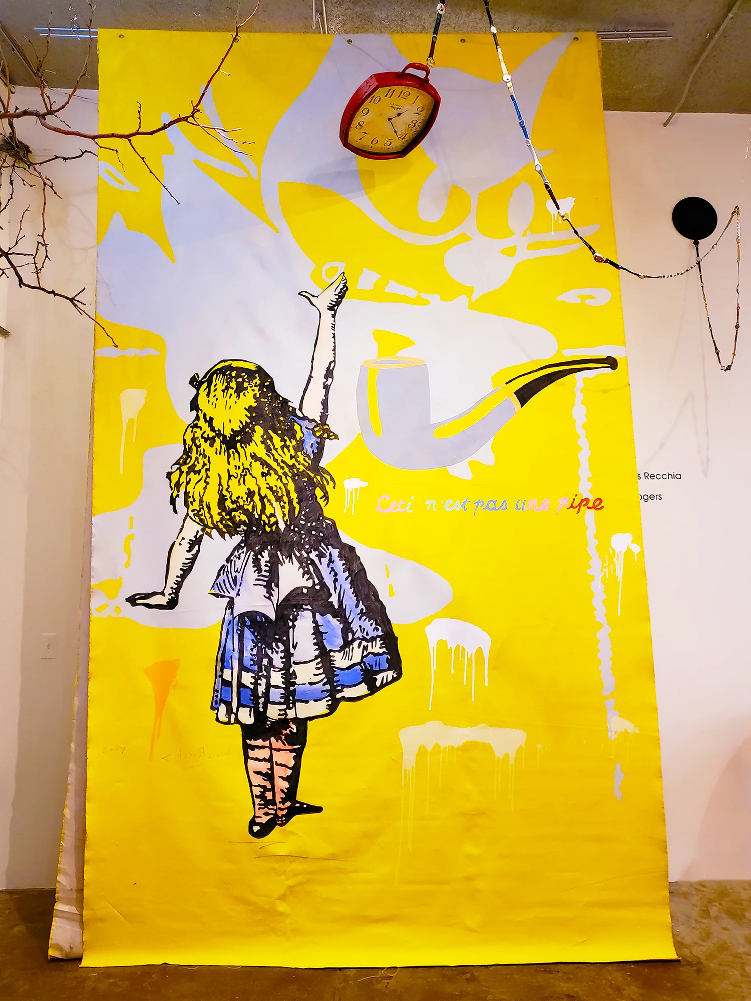 foolproof contemporary art, collaboration Louis Recchia Paintings Time piece and watch chain and installation Laura Phelps Rogers72 dpi.jpg
