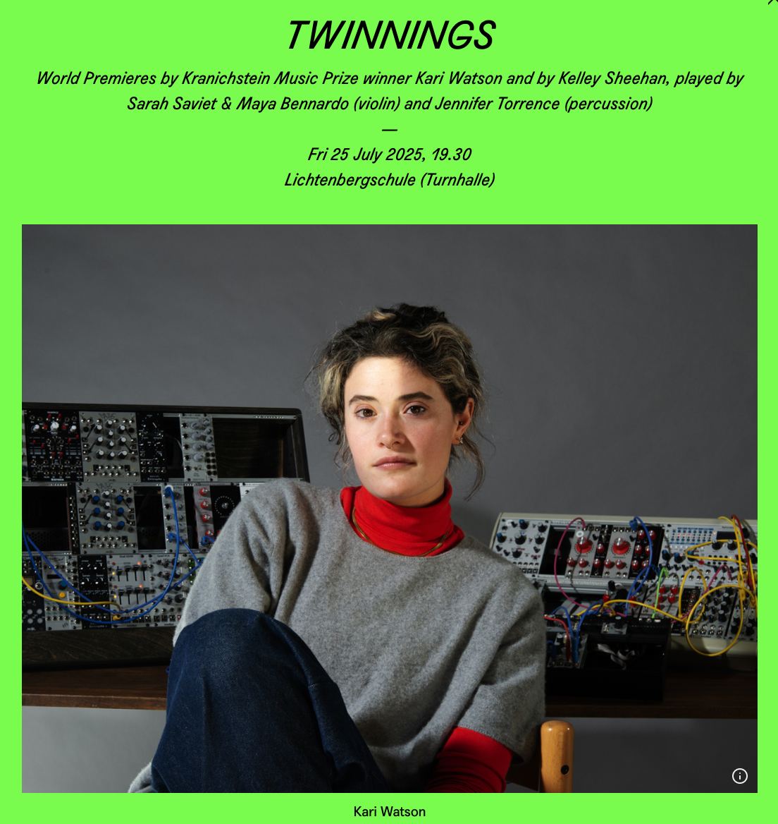 Premiers of "For Jen Torrence" and "twinning" at the Darmstadt Festival
