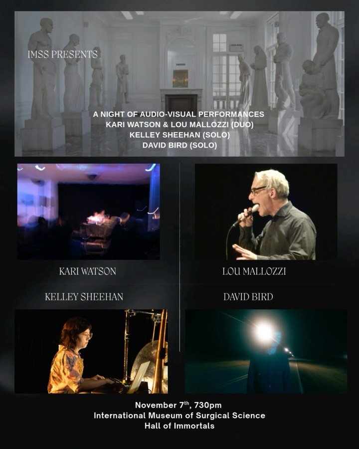 ⚪️RESONANT CHAMBERS⚪️ Friday, November 7th at 730 pm, audio visual performances at the the International Museum of Surgical Science 🩺@surgicalmuseumevents featuring performances by Kari Watson &amp; Lou Mallozzi (Duo), Kelley Sheehan (Solo) &amp; Da
