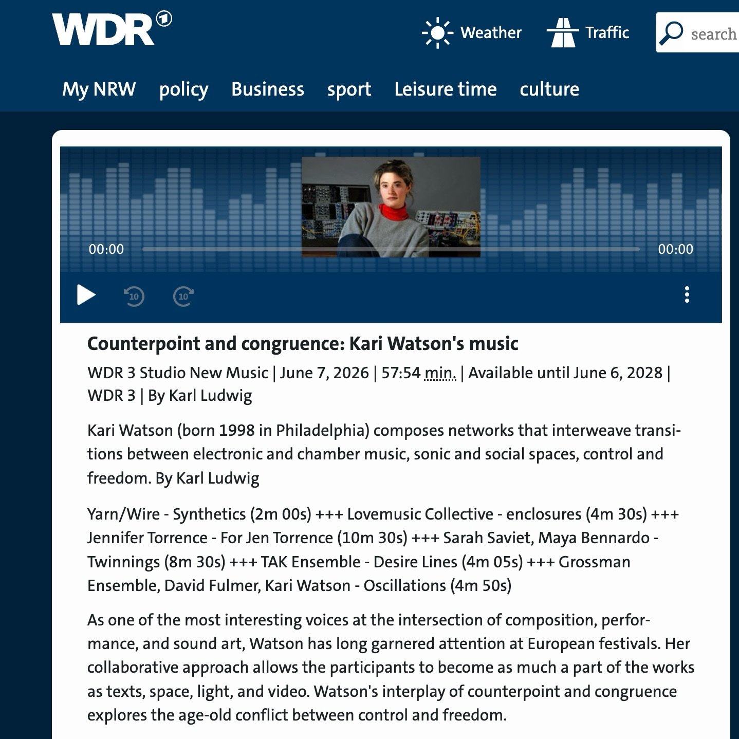 It was such a pleasure to speak with Karl Ludwig about my work for this beautiful profile for the @wdr! It airs tonight at 23hr in Cologne, but can be heard online at the link in my bio. (I have requested that my pronouns are fixed in this blurb on t