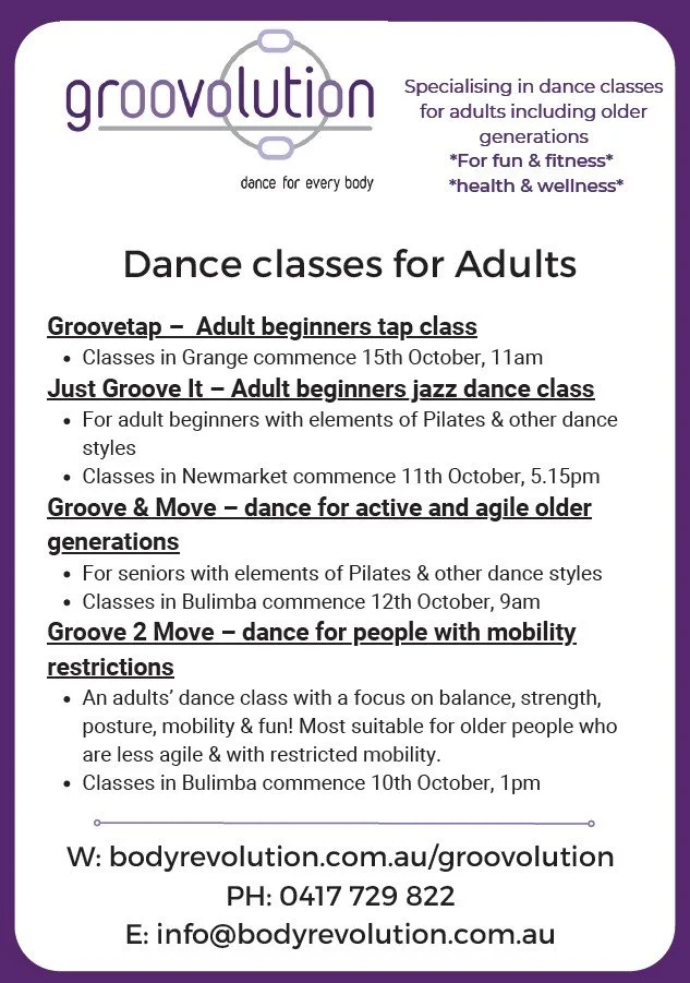 Groovolution classes Term 4 2022 dates 
