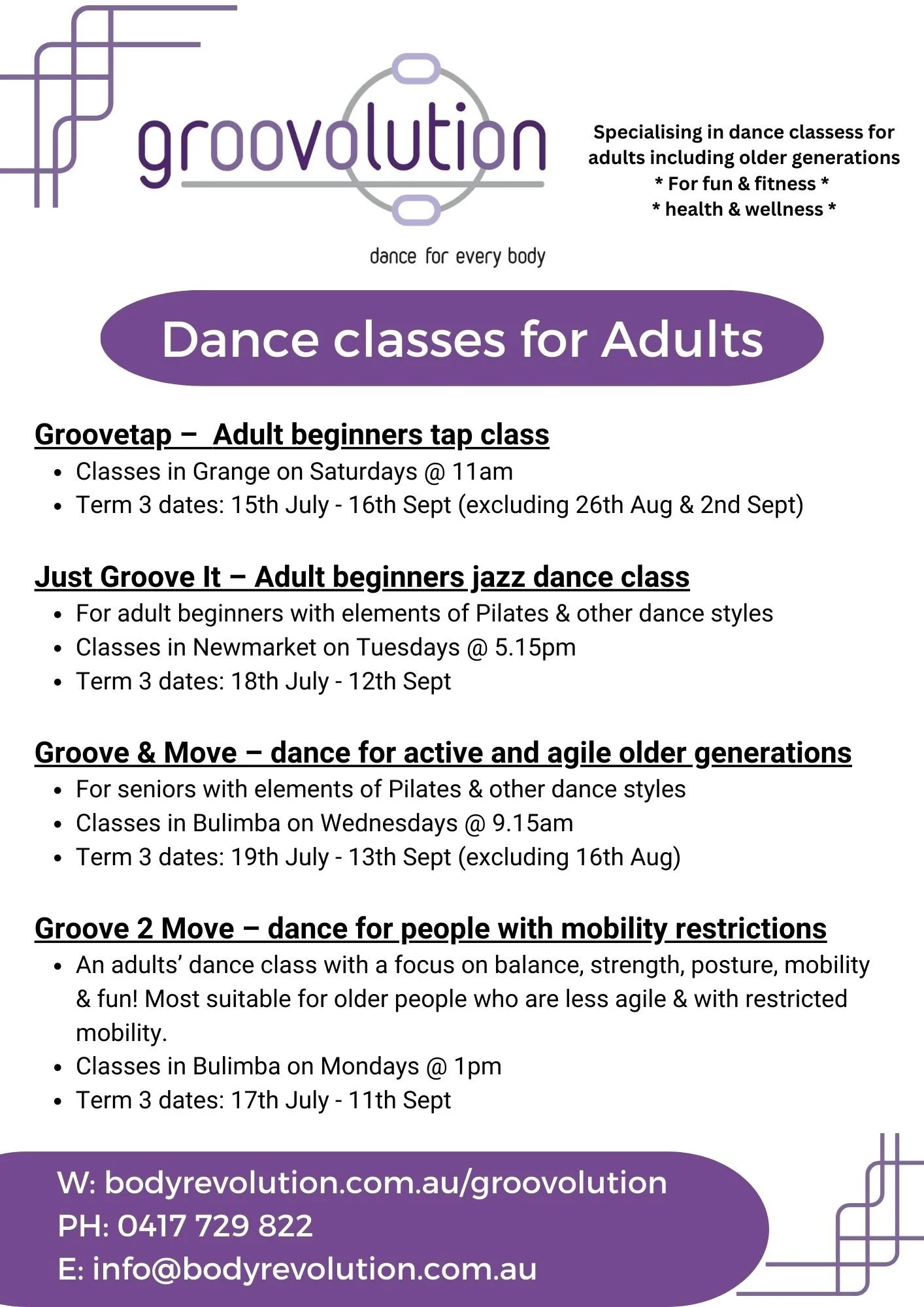 Groovolution Classes Term 3 2023