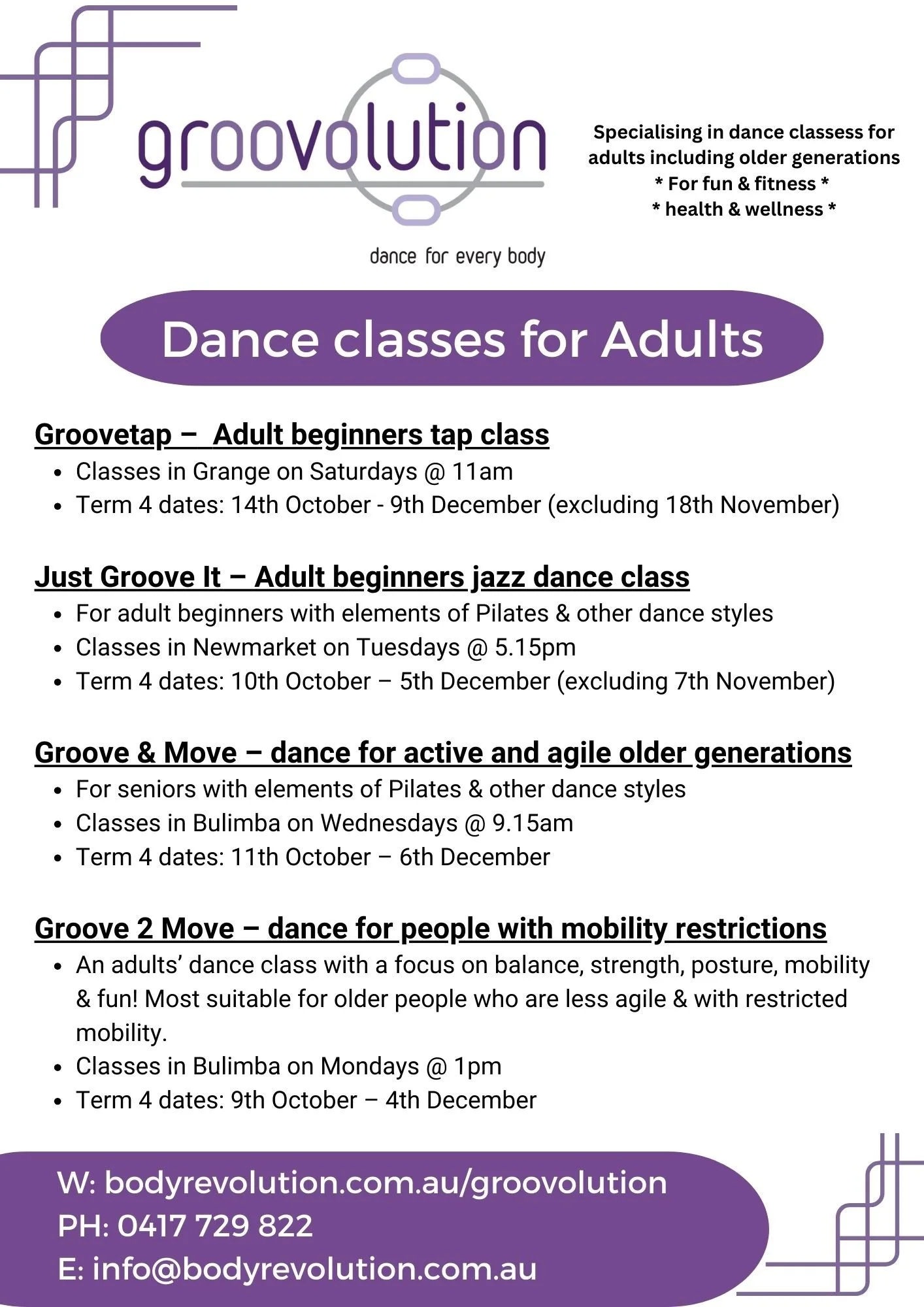 Groovolution Classes Term 1 2024