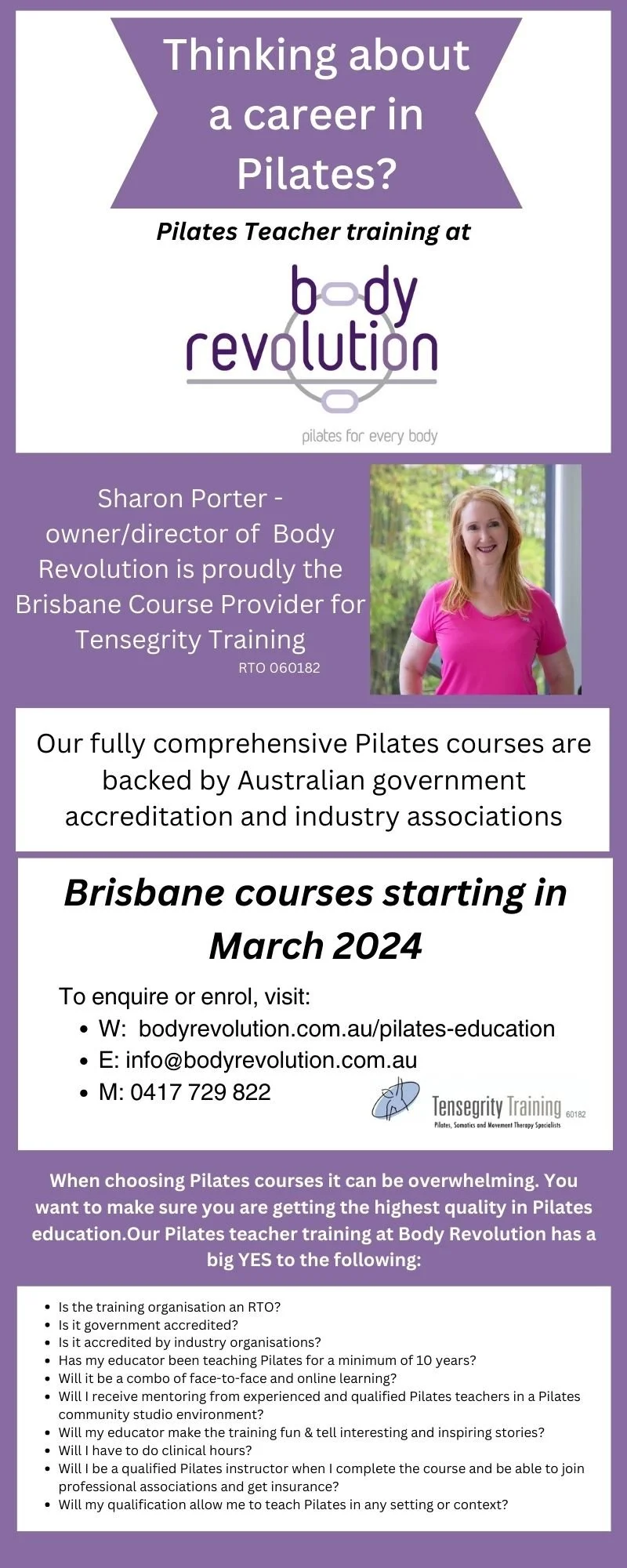 Pilates Instructor training starting at Body Revolution in March 2024