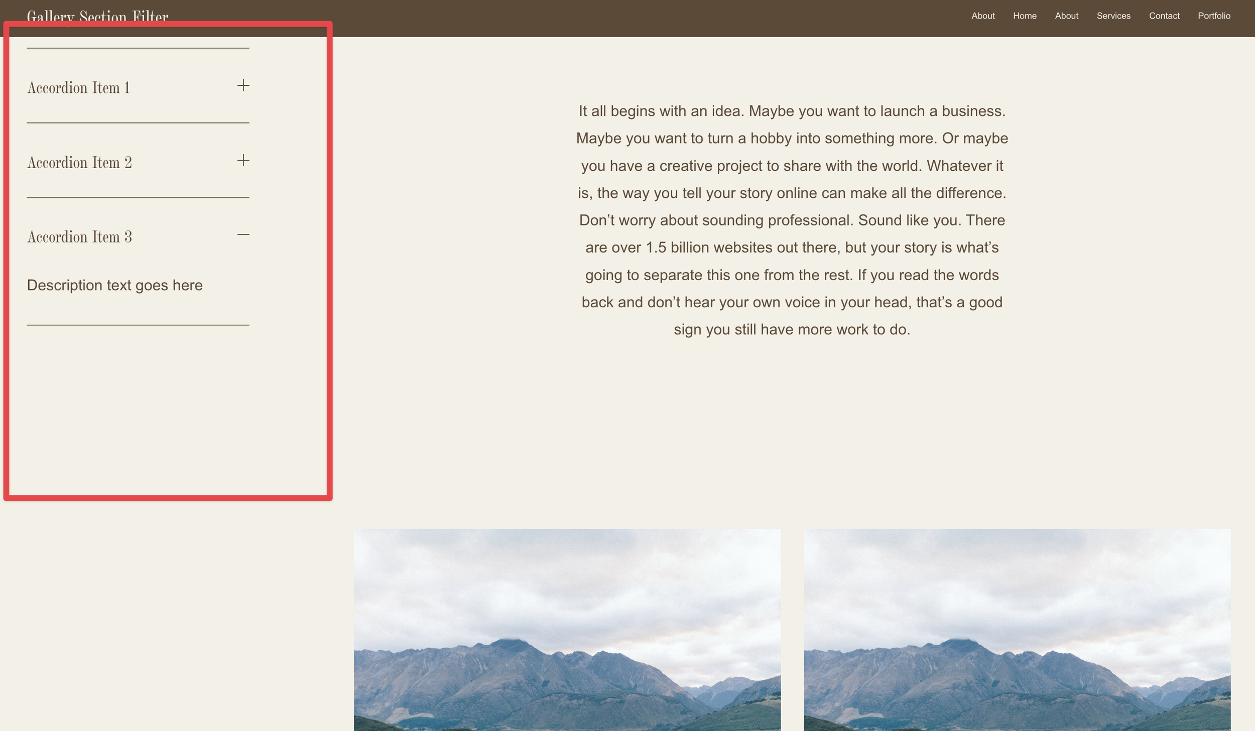 Portfolio Collection Sidebar Navigation