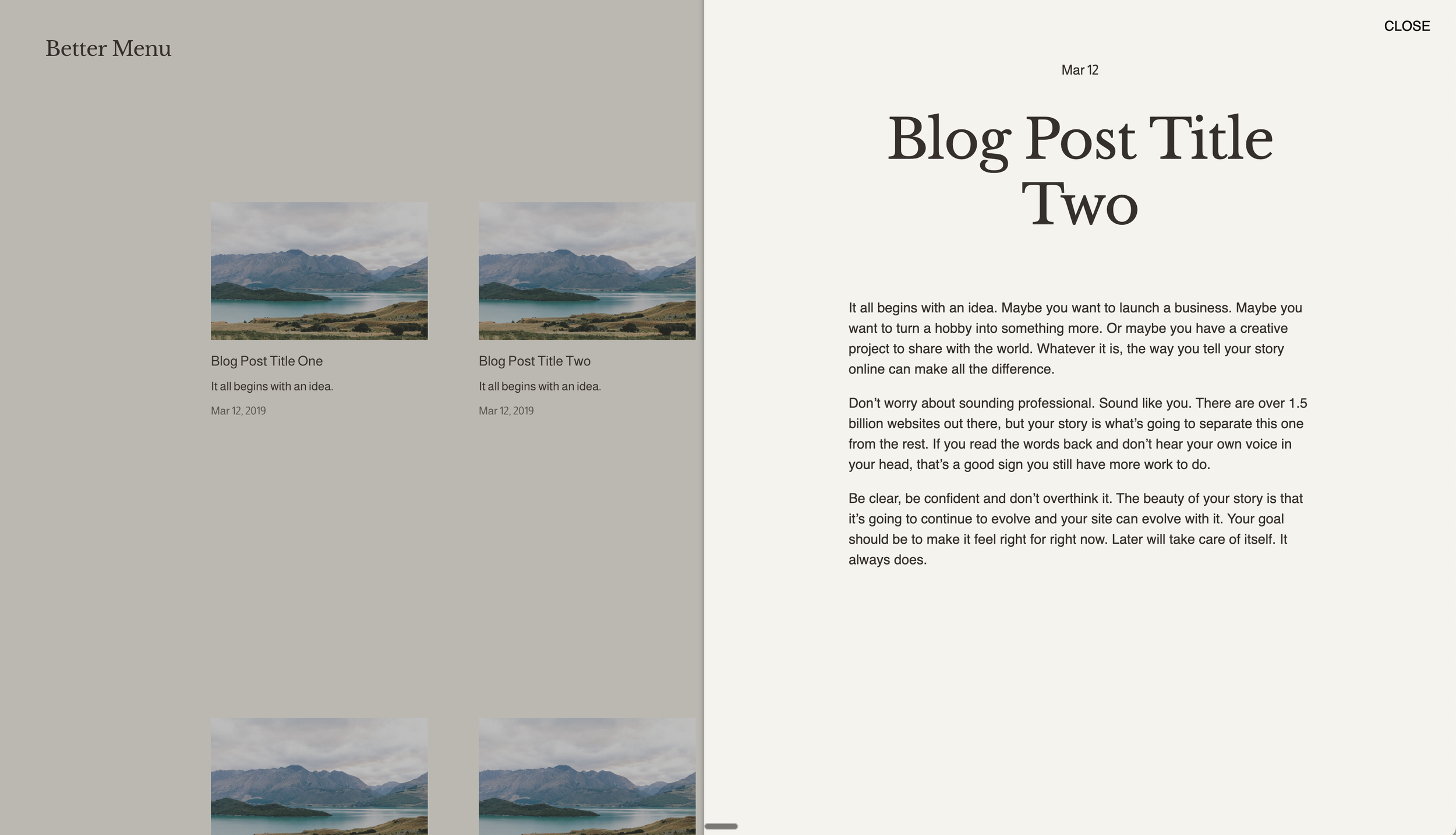 Slide-Out Panel for Summary Block Items