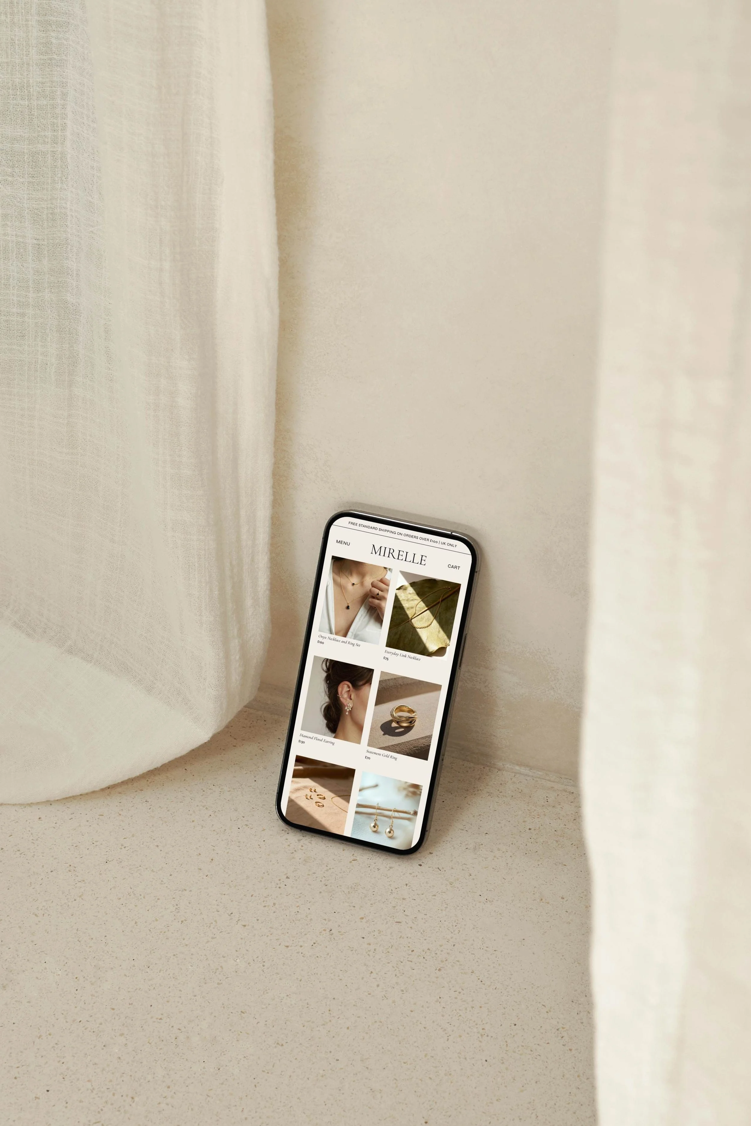 Luxury Squarespace Ecommerce Store for Sustainable Jewellery brand Mirelle Mobile Responsive Shop Page.jpg