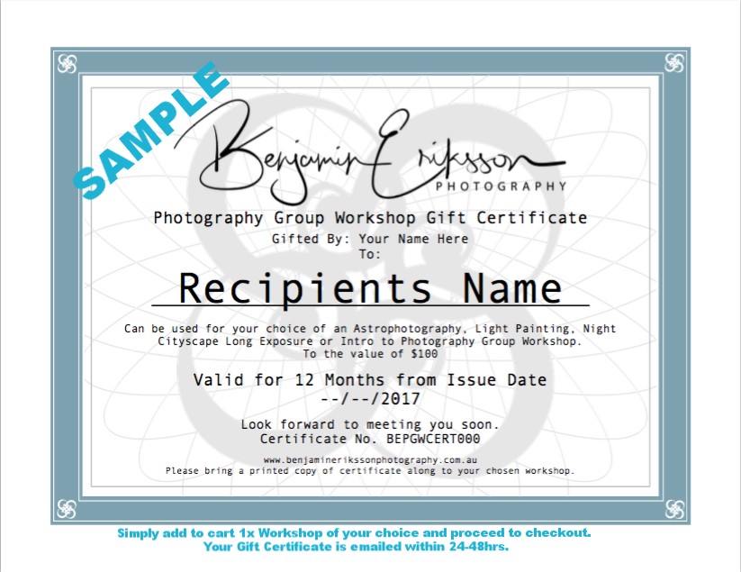 Gift Voucher Gift Certificate Benjamin Eriksson Photography Melbourne Mornington Peninsula